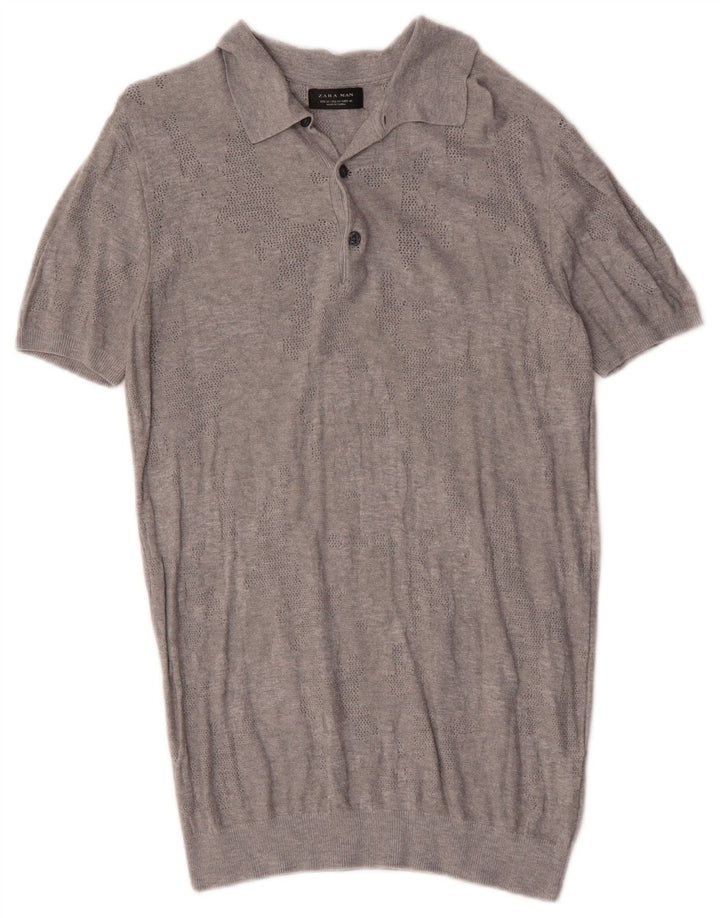 Zara Hombre Polo Manga Corta Viscosa Geométrica Gris Medio