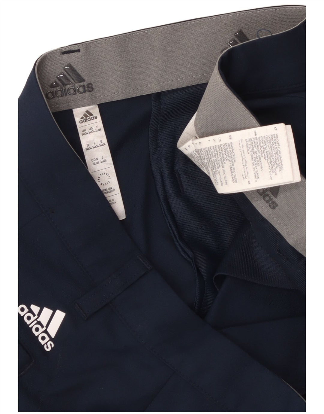 Pantalón Chino Slim Adidas Hombre W34 L34 Poliéster Azul Marino