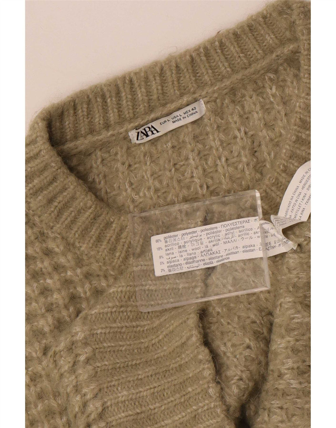 Zara Hombre Jersey De Cuello Redondo Jersey Grande Caqui Poliéster
