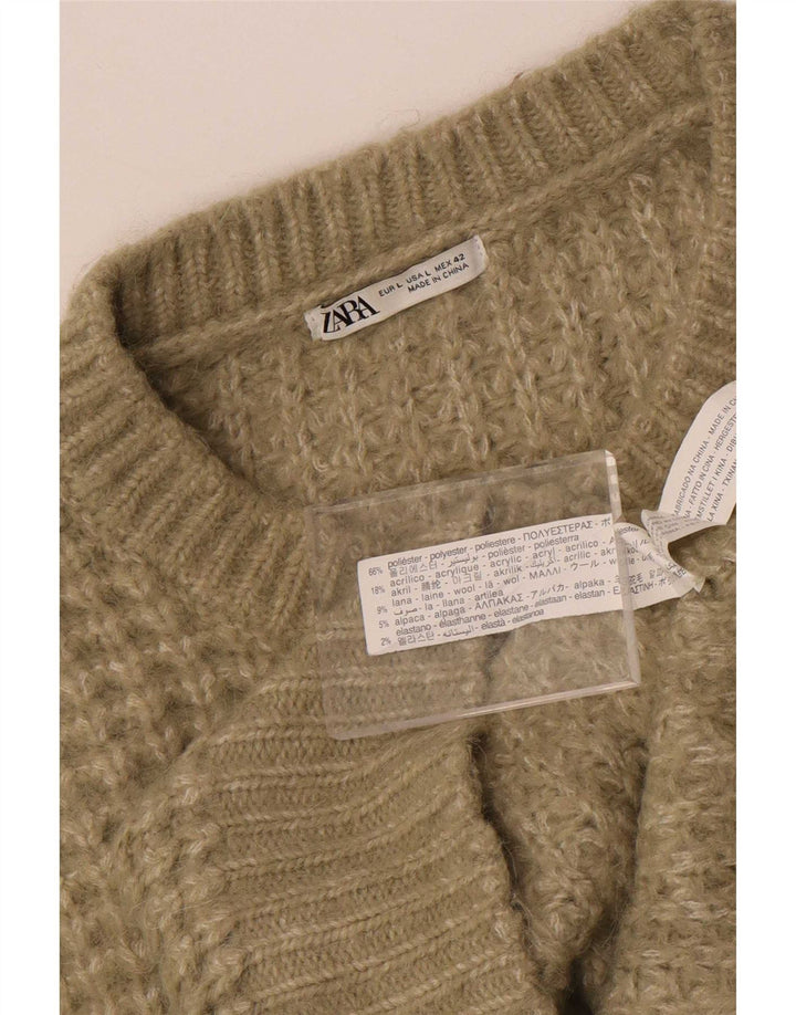 Zara Hombre Jersey De Cuello Redondo Jersey Grande Caqui Poliéster