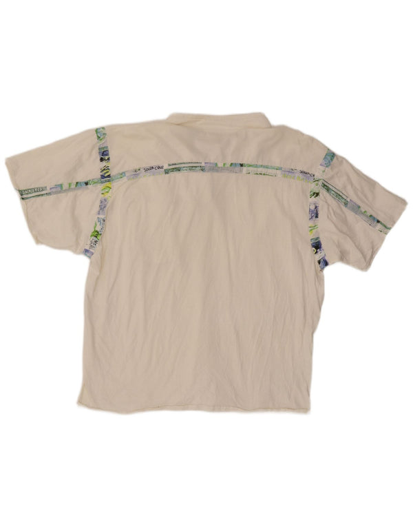 Vintage hombres Zip cuello gráfico camiseta Top IT 54 XL algodón blanco