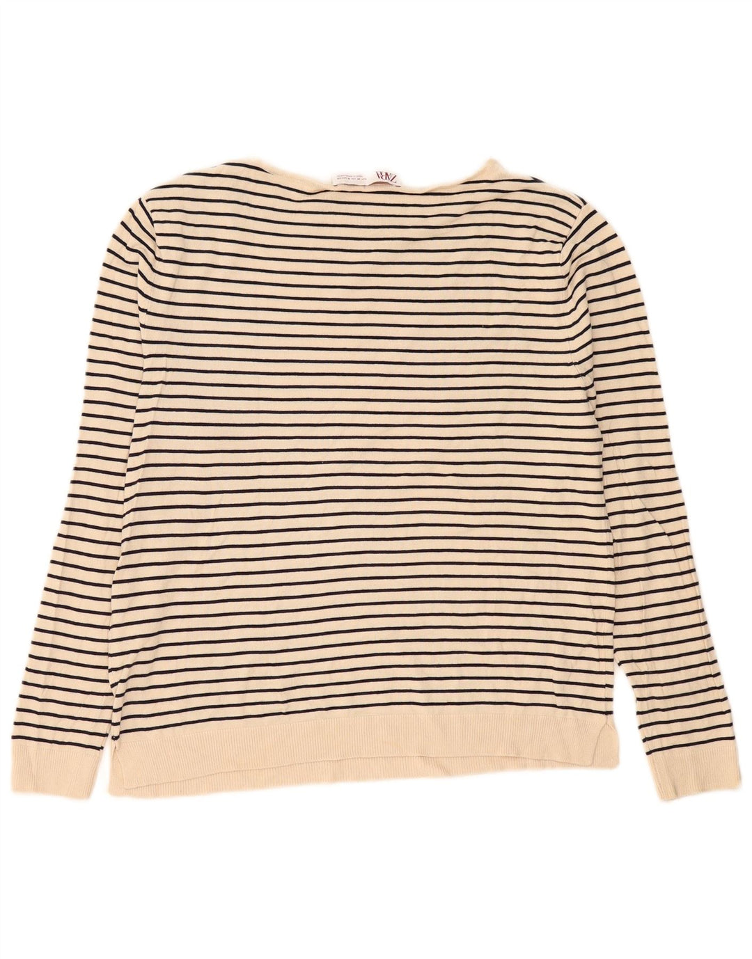 Zara Mujer Top Manga Larga UK 44 Viscosa Rayas Beige Medio