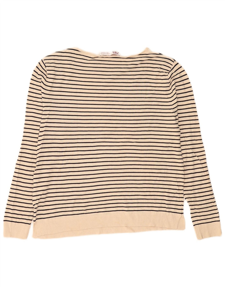 Zara Mujer Top Manga Larga UK 44 Viscosa Rayas Beige Medio