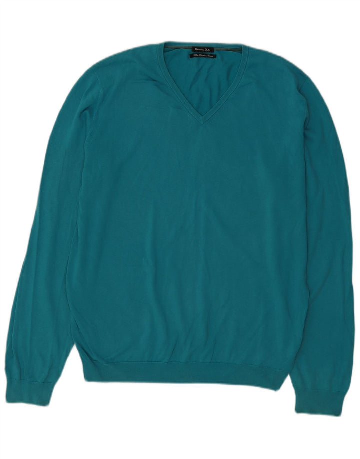 Massimo Dutti Jersey Con Cuello En V Hombre Large Azul Algodón