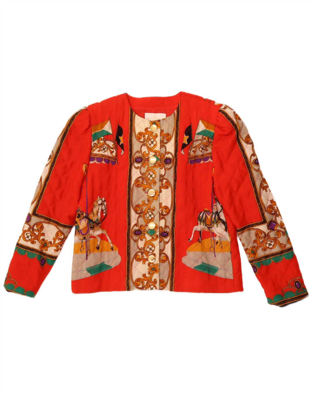 VINTAGE Chaqueta Blazer de 5 Botones Gráficos para Mujer IT 42 Paisley Naranja Medio