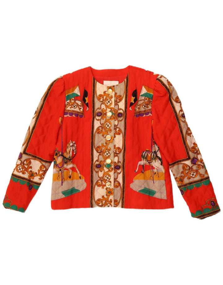 VINTAGE Chaqueta Blazer de 5 Botones Gráficos para Mujer IT 42 Paisley Naranja Medio