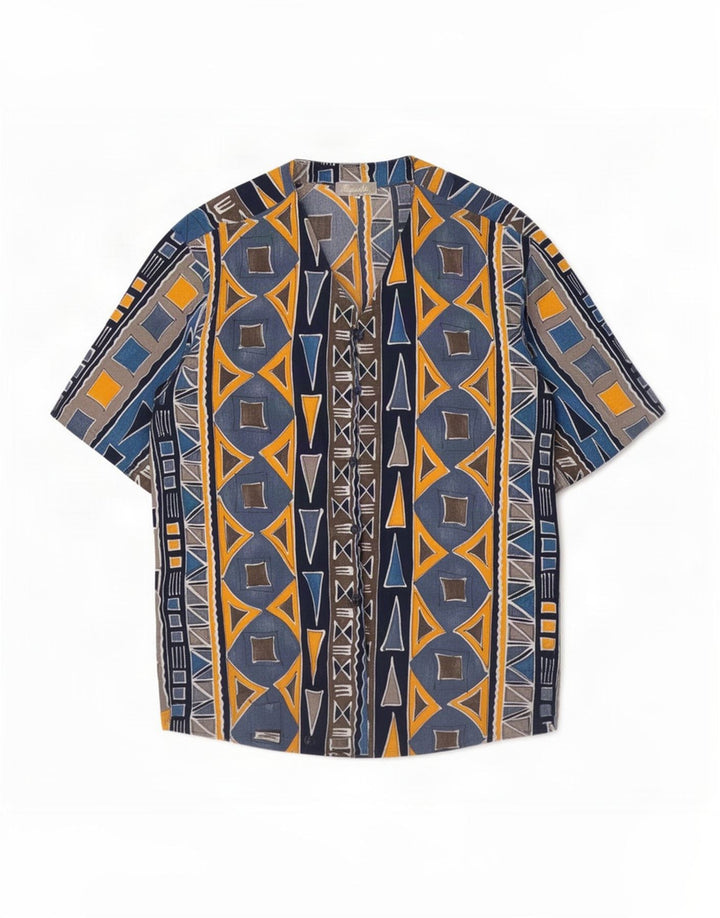 Blusa Camisera De Manga Corta Mujer Augustus IT 44 Azul Medio Geométrico
