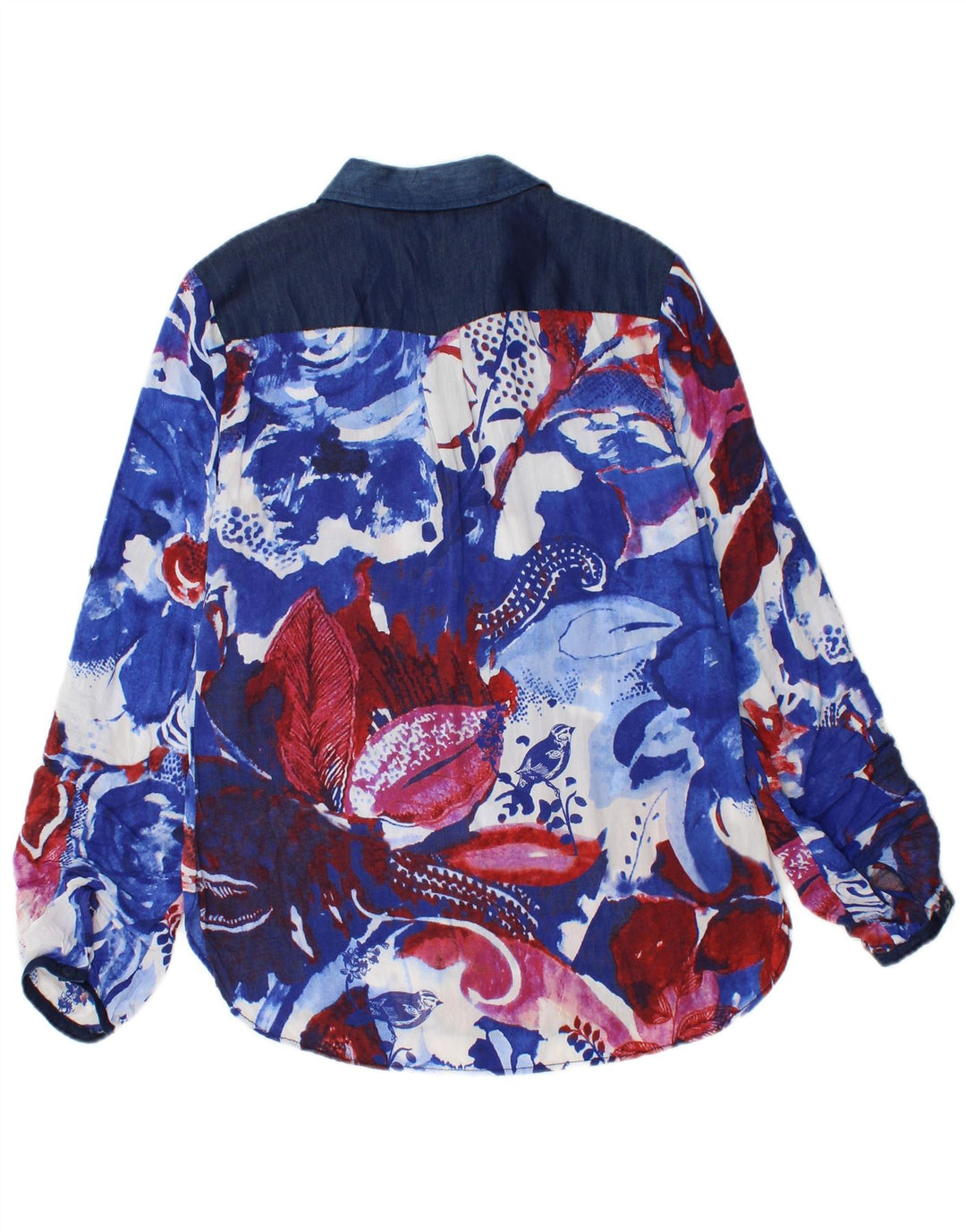 Desigual Mujer Jersey Camisa Blusa Reino Unido 10 Pequeño Azul Floral
