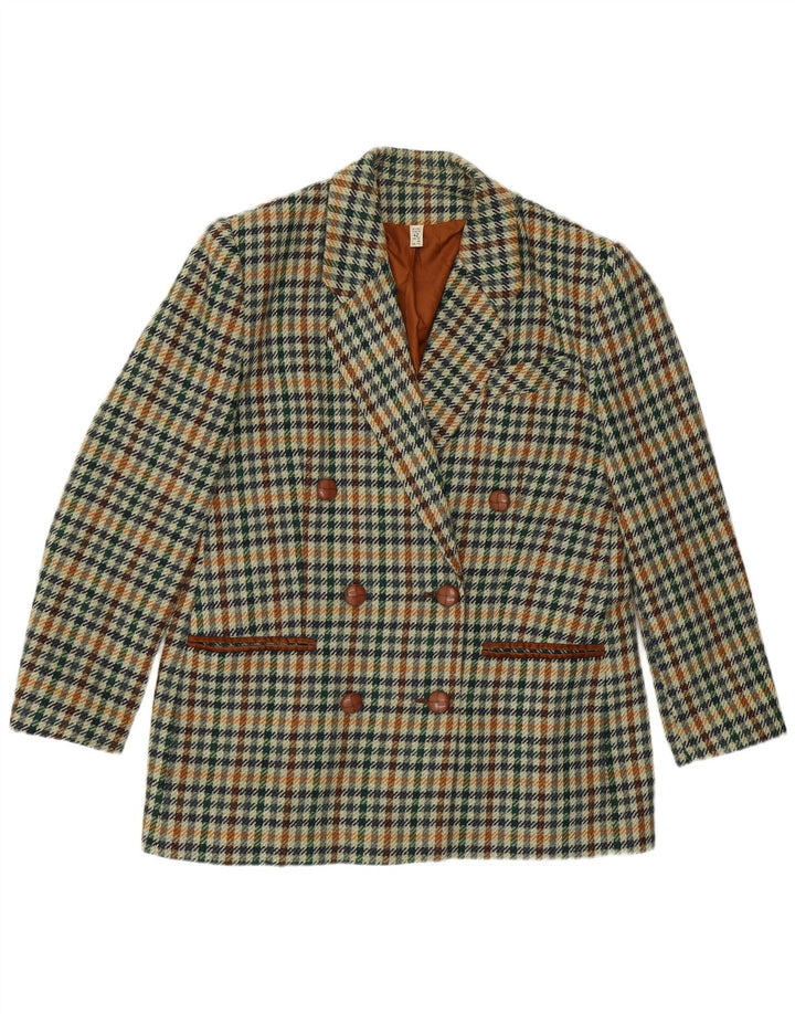 Vintage mujer doble pecho Blazer chaqueta Reino Unido 16 grande verde Houndstooth