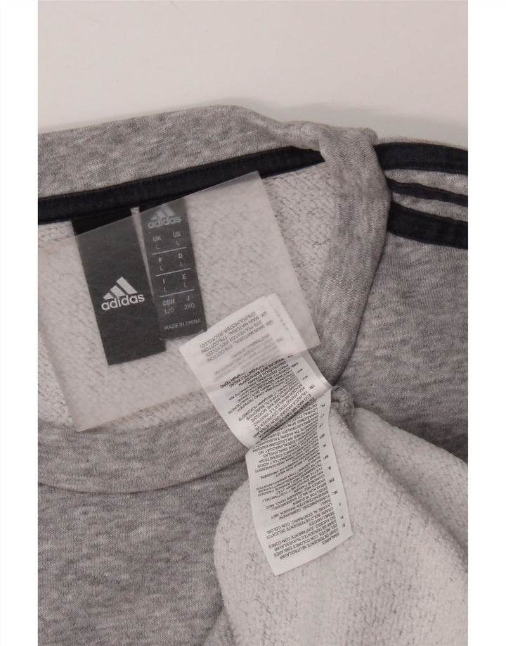 Adidas Hombre Sudadera Jumper Grande Gris Moteado Algodón