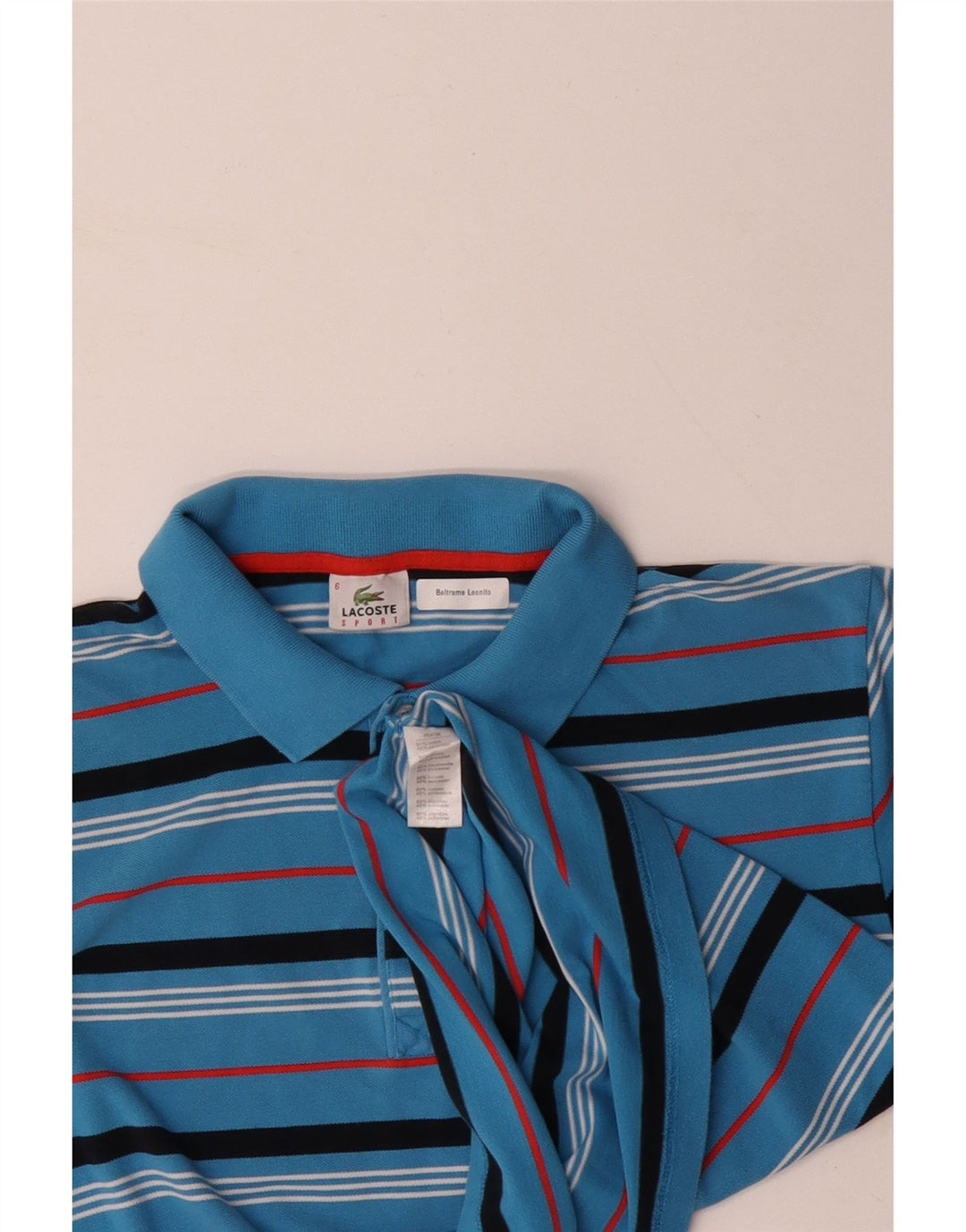 LACOSTE Polo para hombre Talla 6 XL Algodón a rayas azules