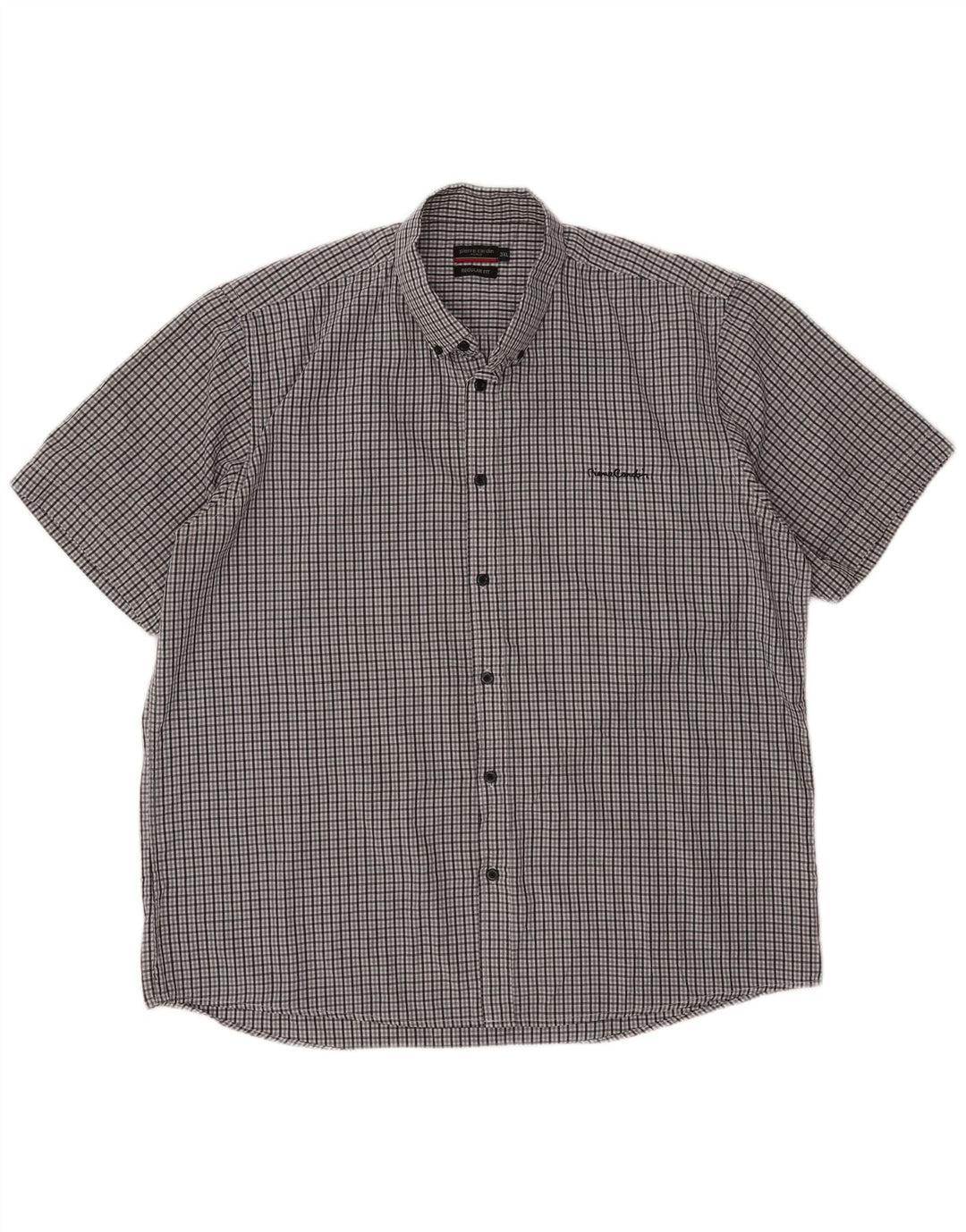 Pierre Cardin Camisa de manga corta para hombre de corte regular 3XL Poliéster a cuadros gris