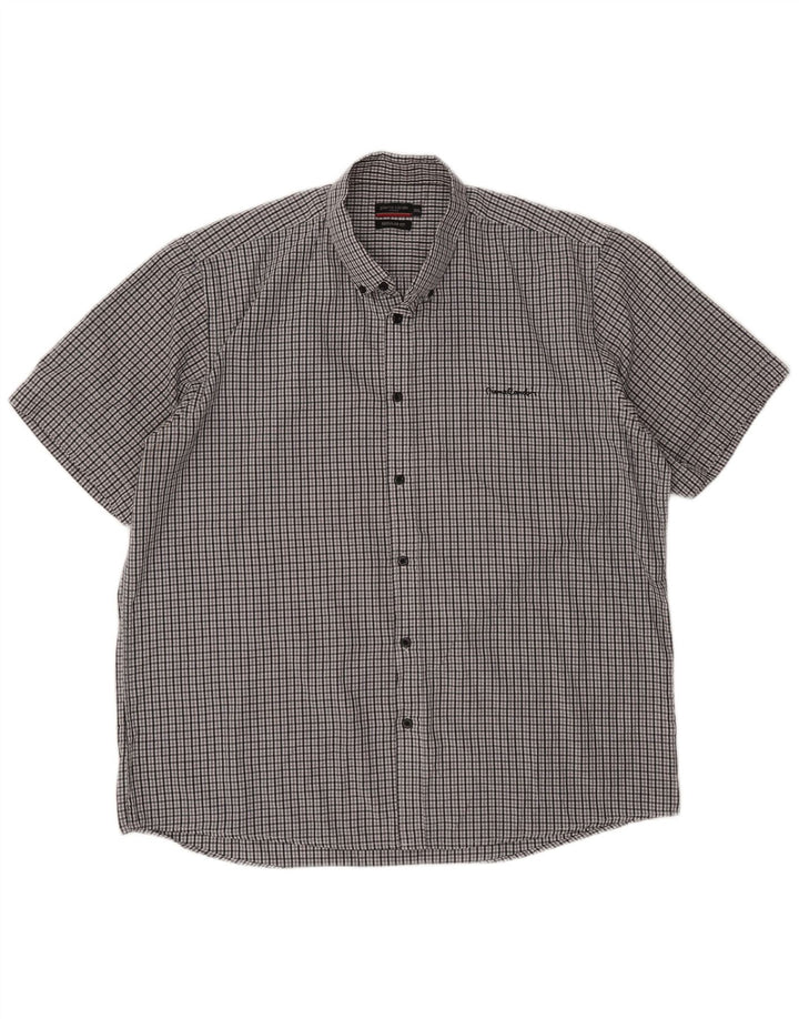 Pierre Cardin Camisa de manga corta para hombre de corte regular 3XL Poliéster a cuadros gris