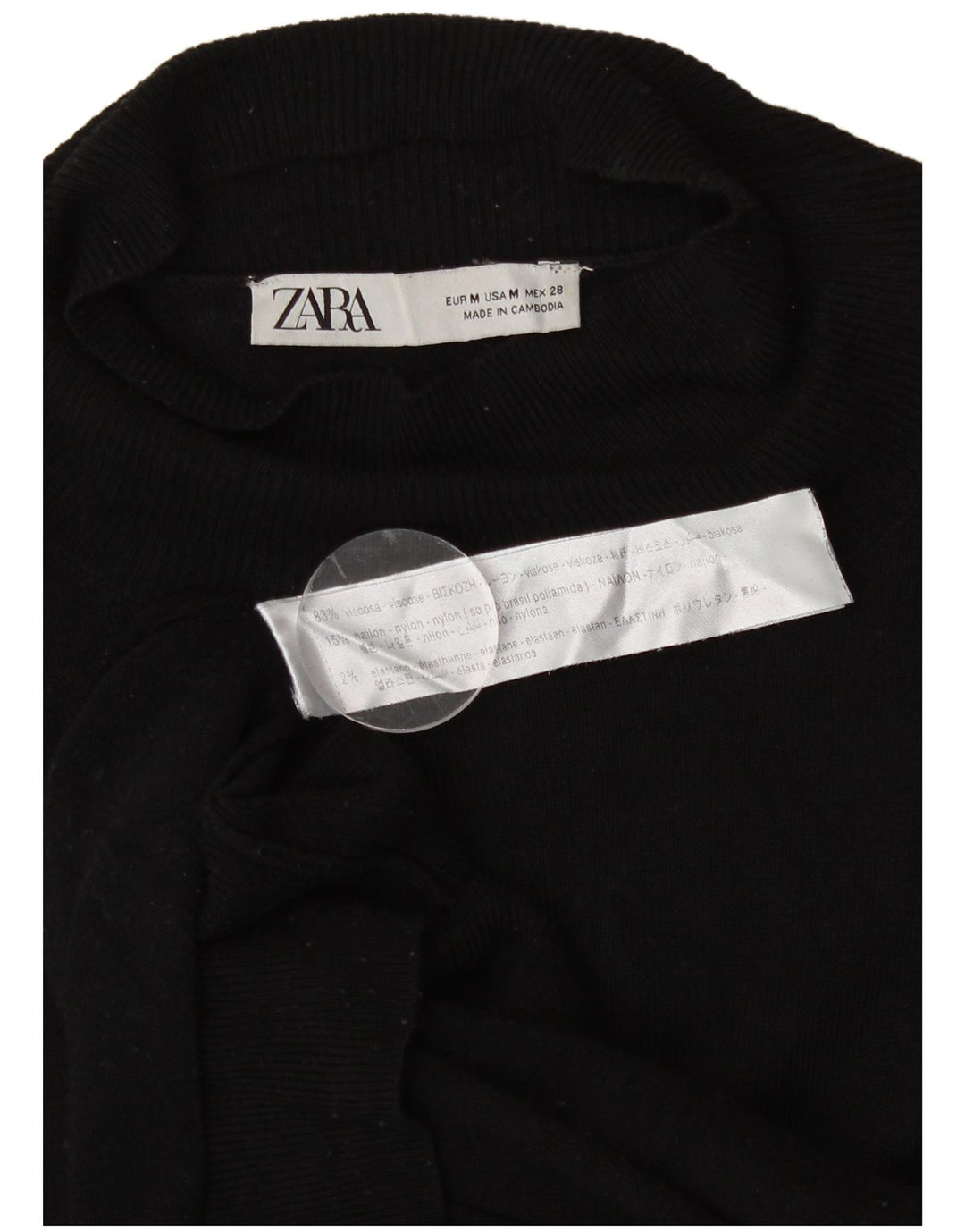 Zara Jersey con cuello alto para mujer, talla M, viscosa negra, Reino Unido 44