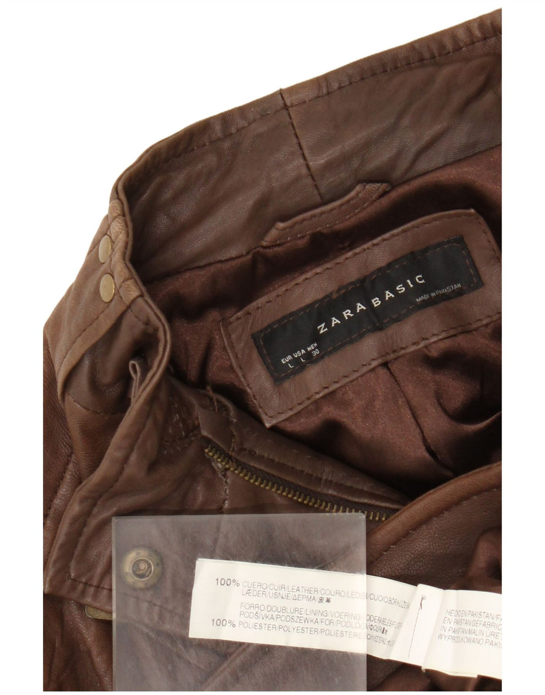 Zara Chaqueta De Cuero Para Mujer UK 44 Grande Cuero Marrón