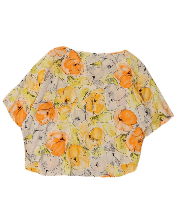 Vintage mujer blusa de gran tamaño Top Reino Unido 14 Viscosa floral amarilla media