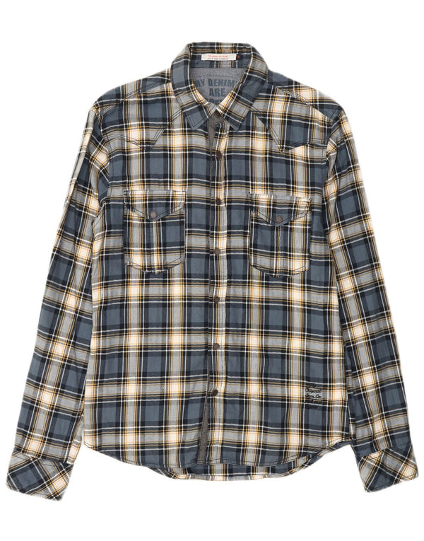 JACK & JONES Hombre Camisa De Franela Algodón A Cuadros Azul Medio