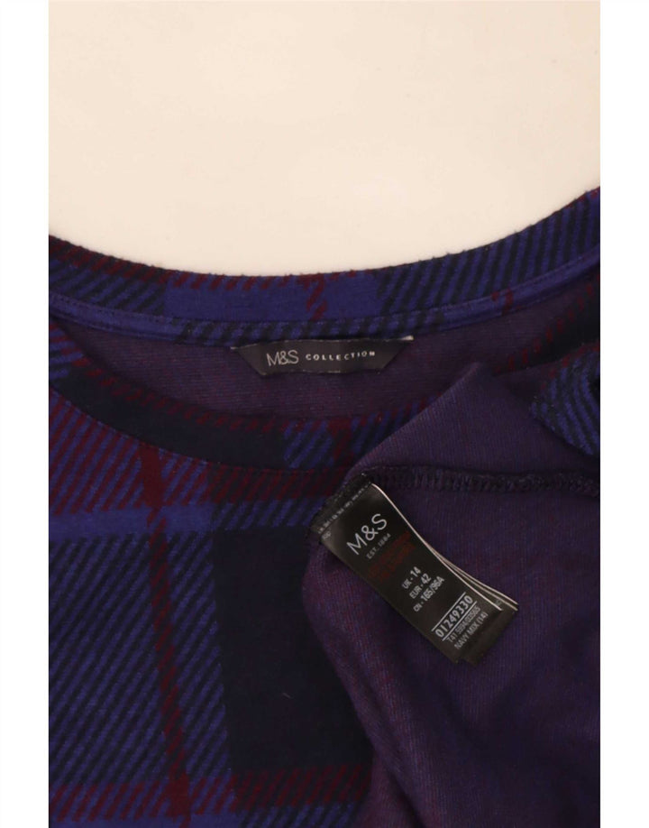 Marks & Spencer Top para mujer de manga larga UK 44 Large Navy Blue Check