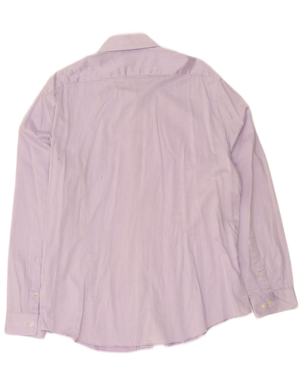 Calvin Klein Camisa Slim Fit para hombre Talla 44 17 1/2 XL Algodón a rayas moradas