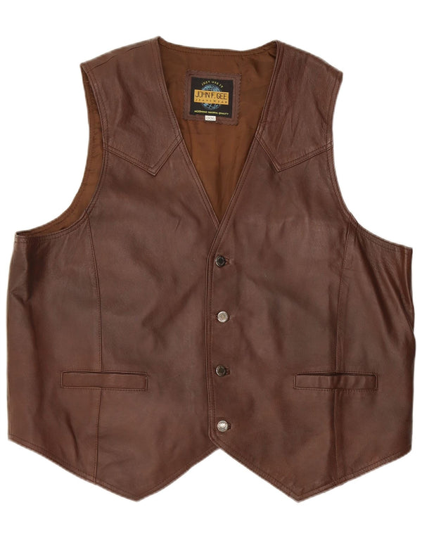 John F Gee Chaleco de cuero para hombre XL Marrón
