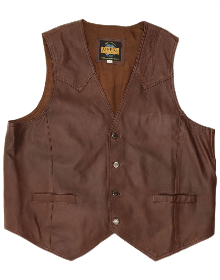 John F Gee Chaleco de cuero para hombre XL Marrón