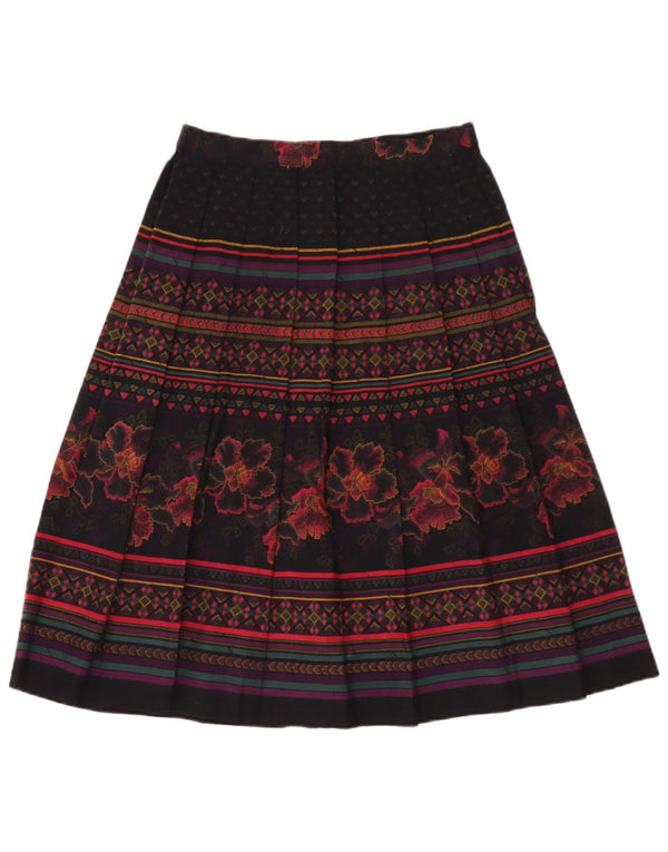 Vintage mujer cuchillo falda plisada W28 medio negro floral