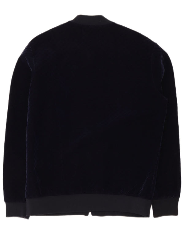 Zara Mens Velour Bomber Jacket UK 40 Large Azul Marino Poliéster