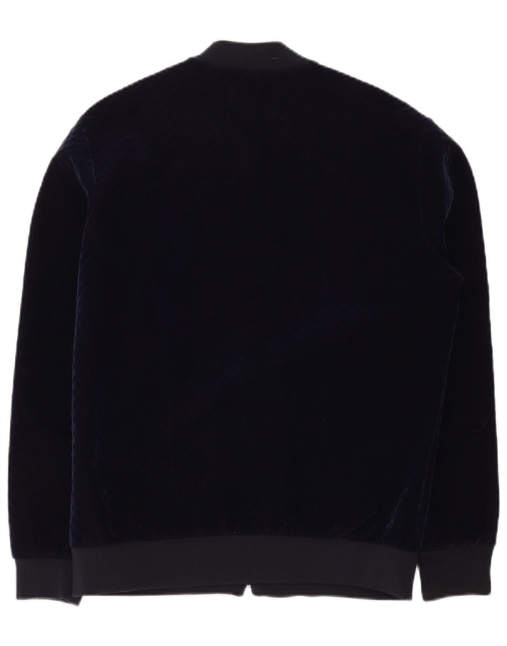 Zara Mens Velour Bomber Jacket UK 40 Large Azul Marino Poliéster