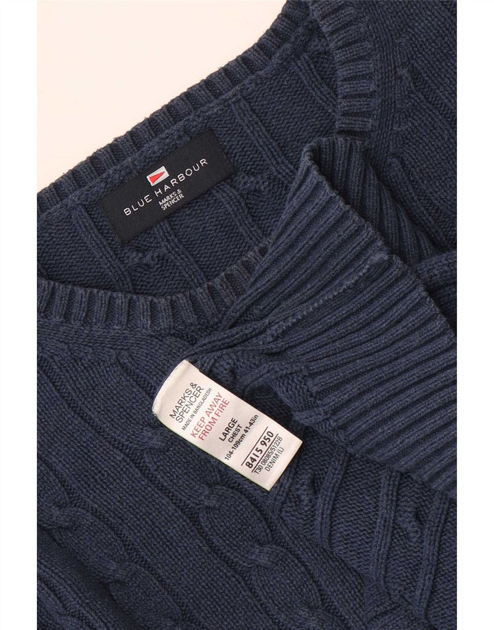 Marks & Spencer Jersey de cuello redondo azul Harbor para hombre, talla grande, azul marino