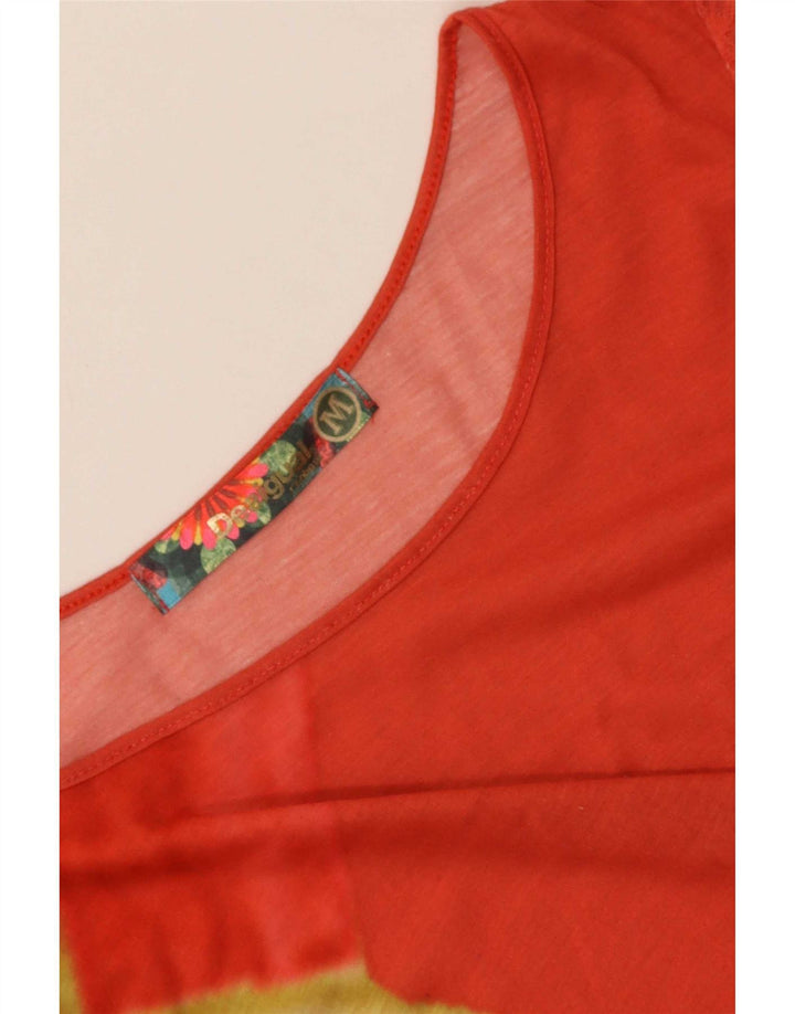 Desigual Mujer Camiseta Gráfica Top UK 40 Medio Rojo Geométrico