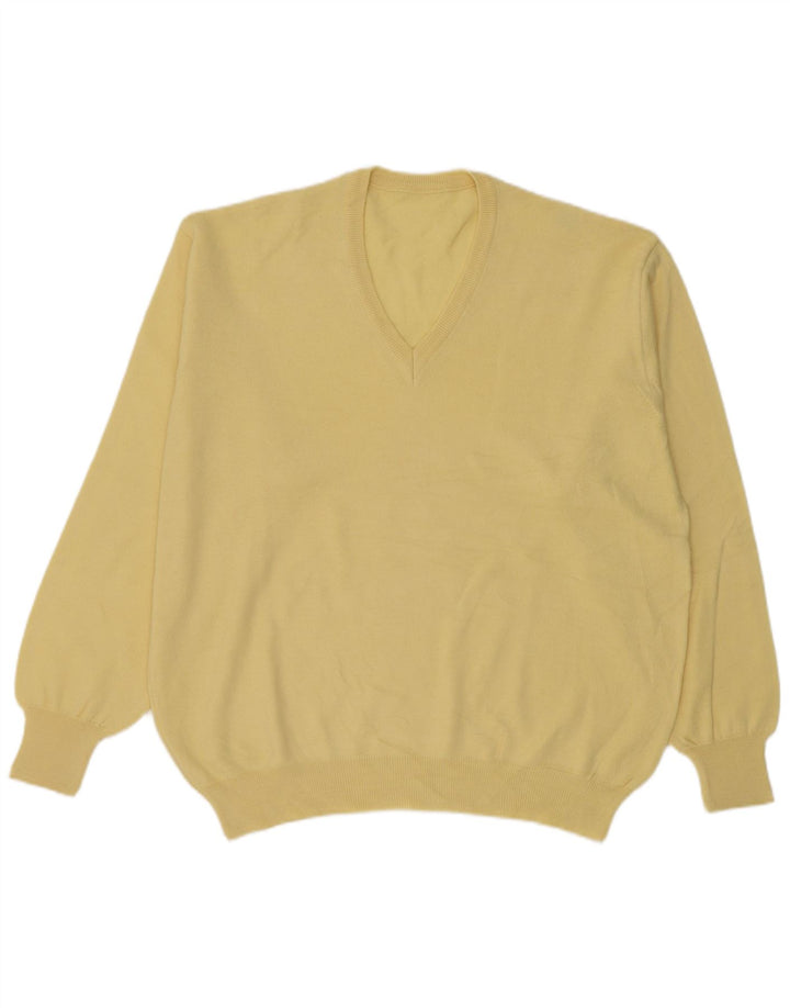 Vintage hombres V-cuello jumper suéter grande amarillo