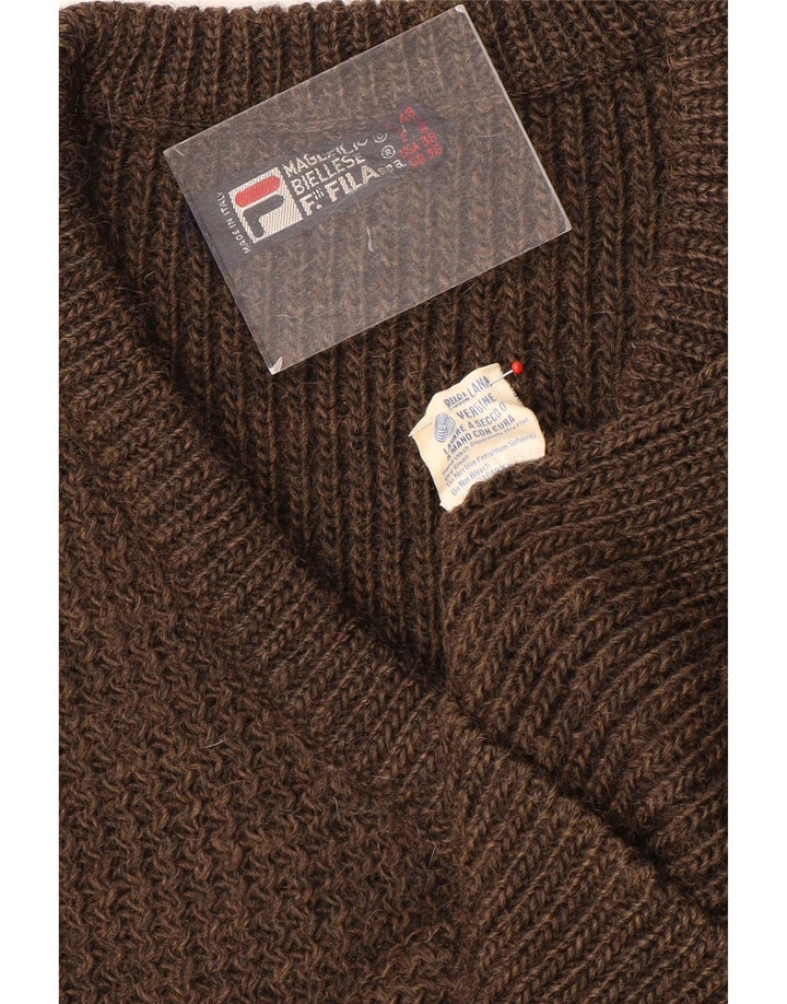 Fila Suéter tipo jersey con cuello en V para hombre UK 36 Small Brown Wool