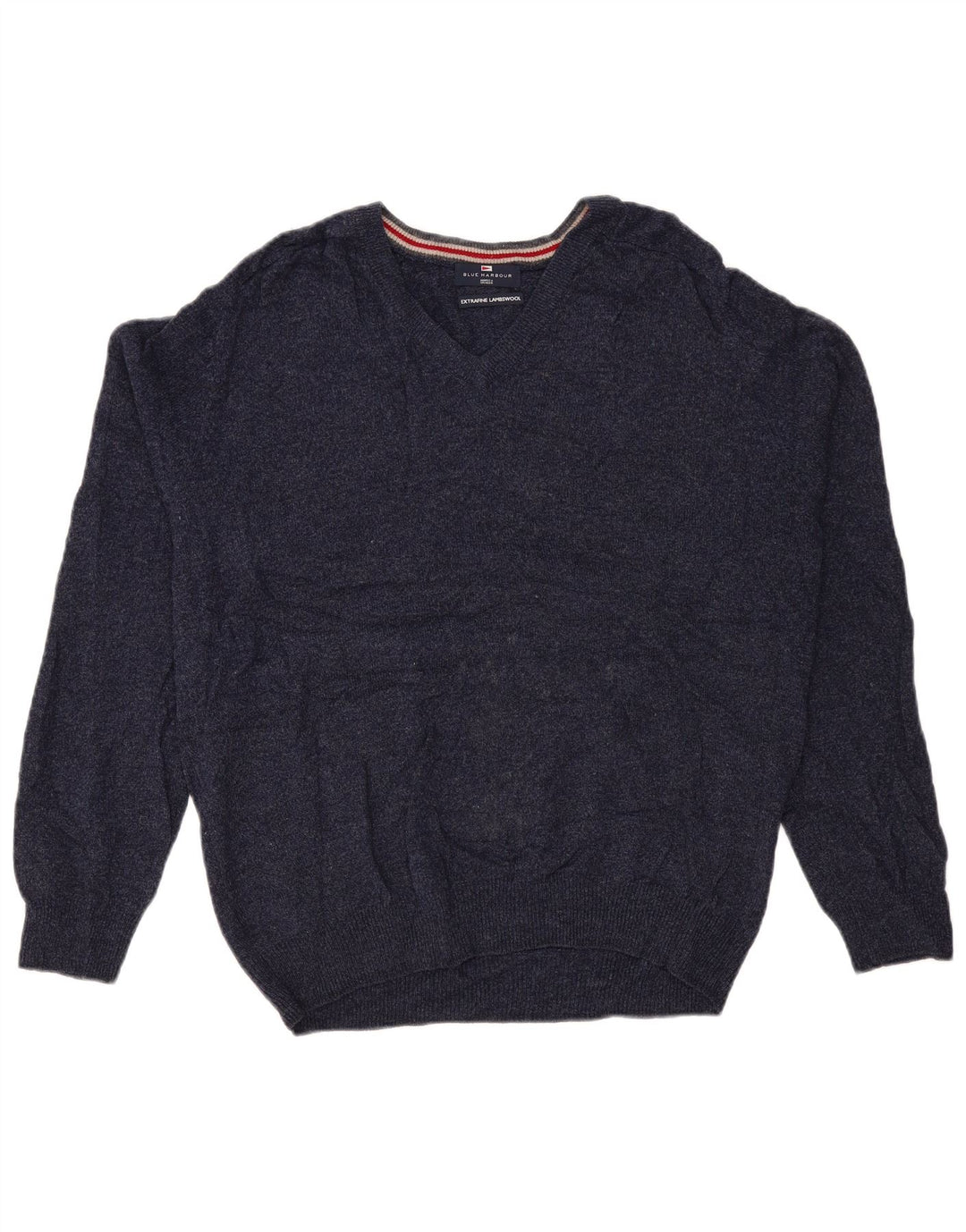 Marks & Spencer Suéter tipo jersey con cuello en V azul Harbor para hombre, talla grande, azul marino