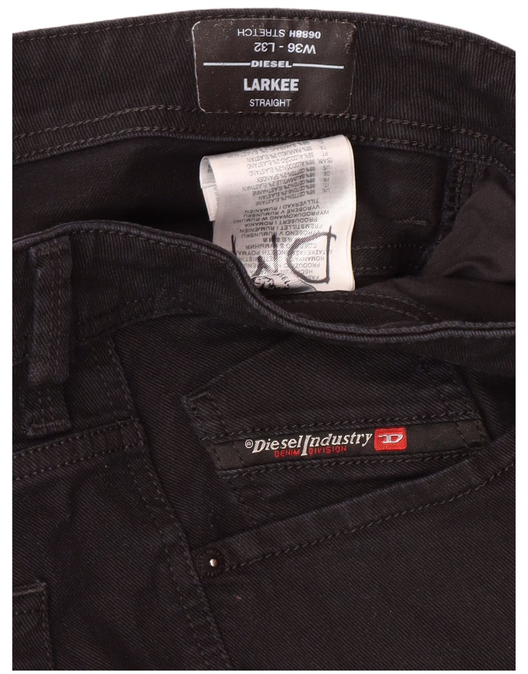 DIESEL Vaqueros rectos Larkee para hombre W36 L32 Algodón negro