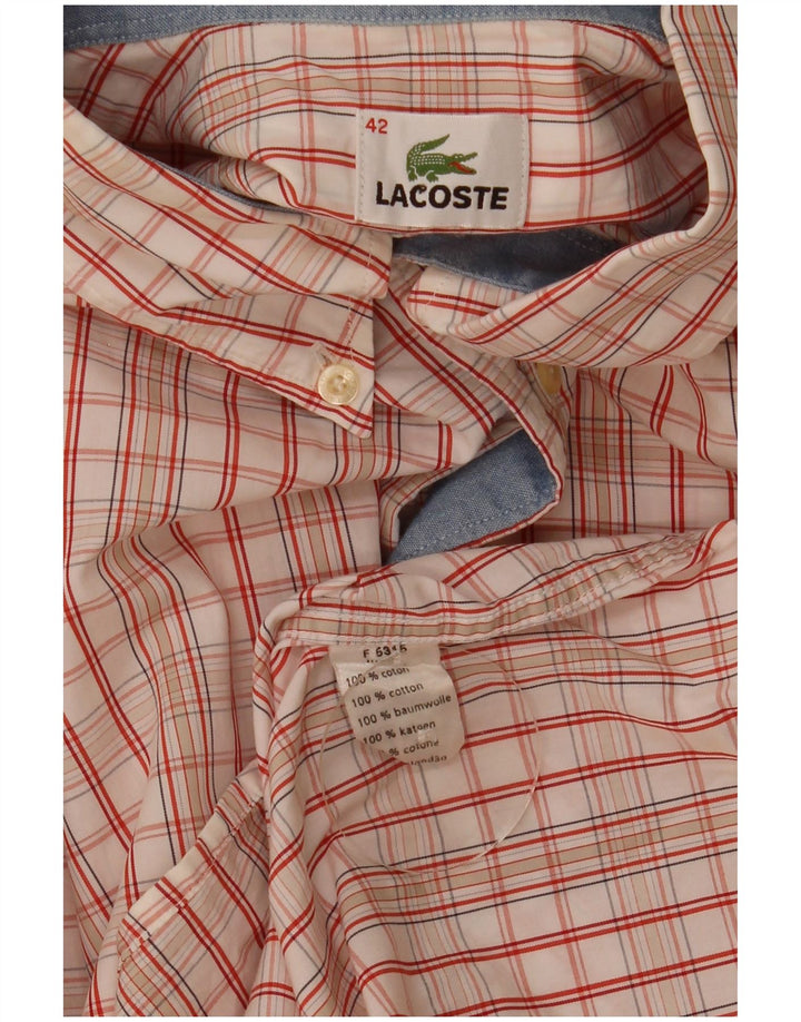 Camisa Lacoste para hombre talla 42 algodón a cuadros blanco roto grande