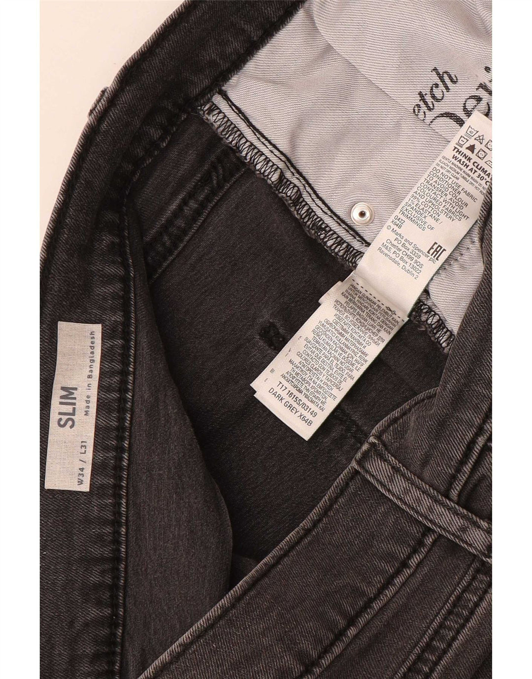 Marks & Spencer Vaqueros ajustados para hombre W34 L31 Algodón gris