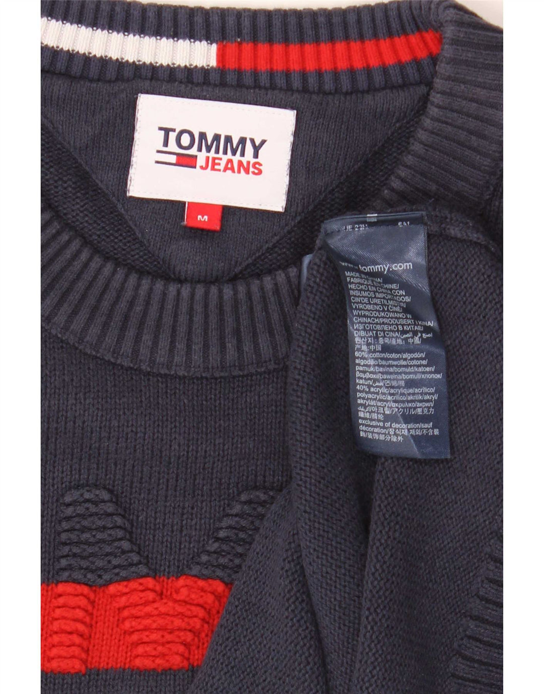 Tommy Hilfiger Jersey de cuello redondo para hombre, jersey de algodón azul marino mediano
