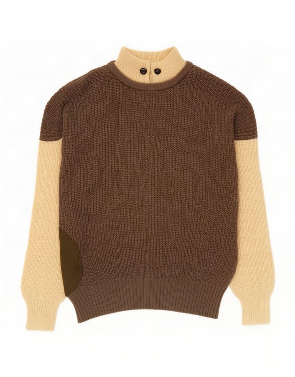 Vintage mujer tortuga cuello jersey suéter US 6 medio marrón colorblock