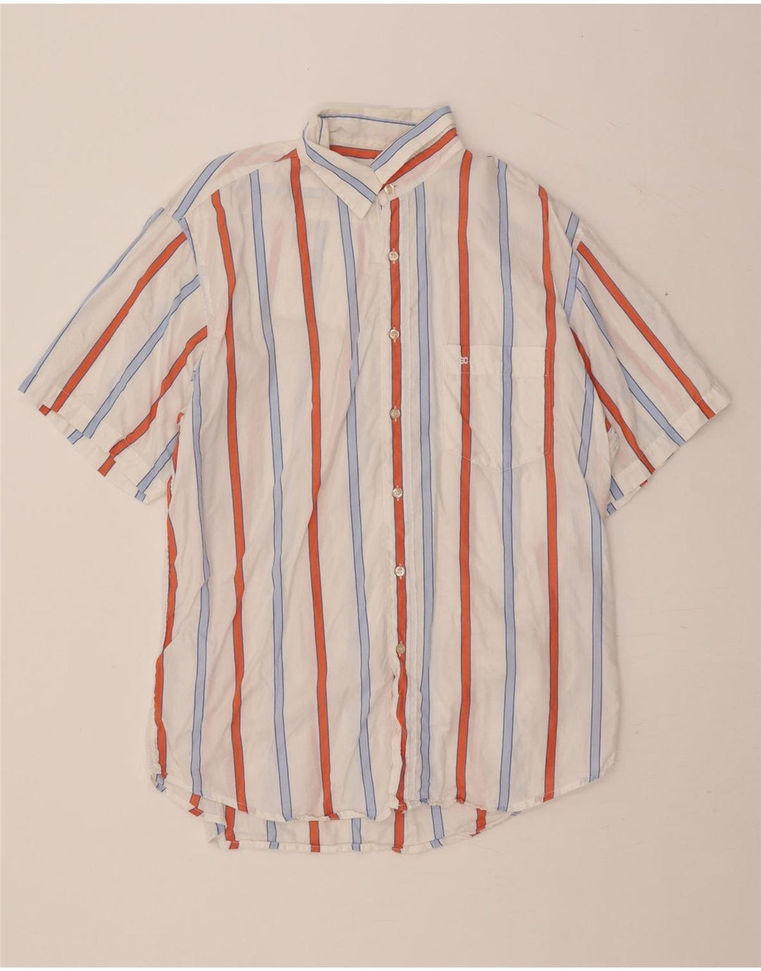 ENRICO COVERI Camisa Manga Corta Hombre Talla 42 Grande Blanco Rayas