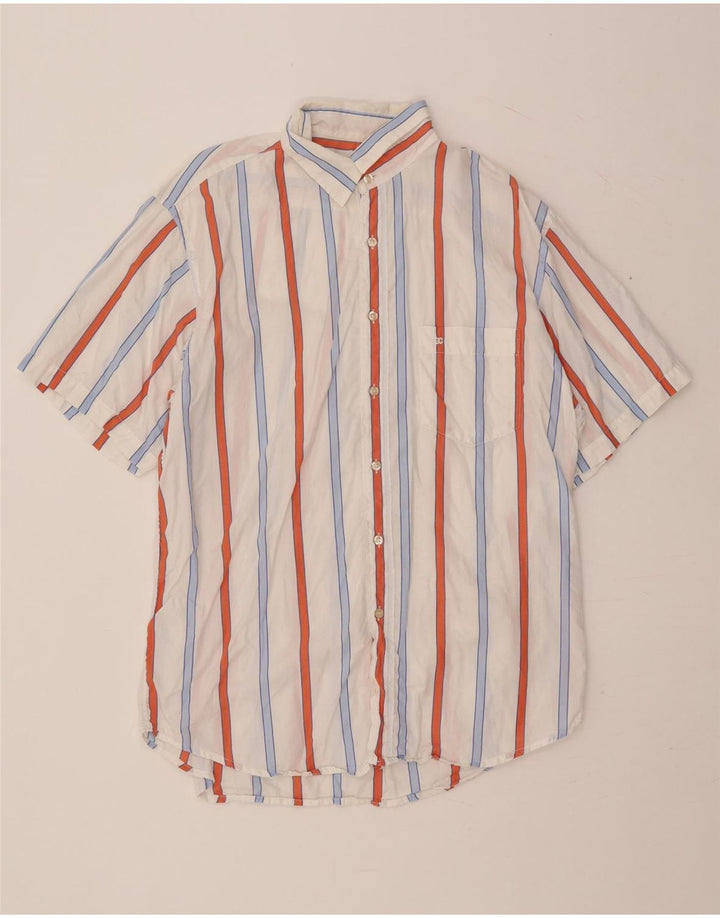 ENRICO COVERI Camisa Manga Corta Hombre Talla 42 Grande Blanco Rayas