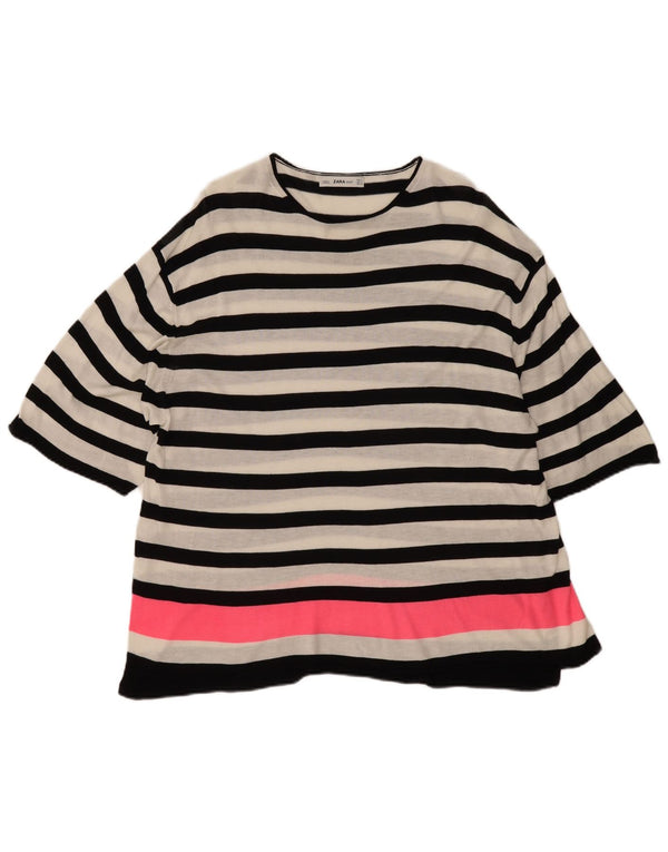 Zara Blusa Larga Extragrande De Mujer UK 10 Small Blanco A Rayas