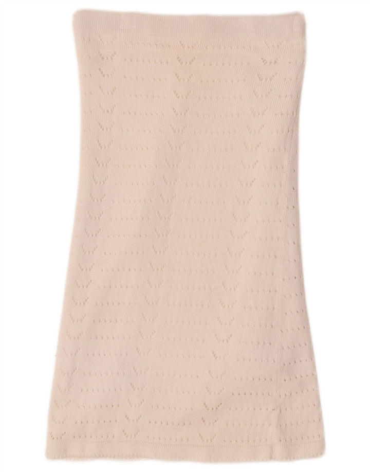 VINTAGE Falda acampanada de punto para mujer W28 Blanco medio