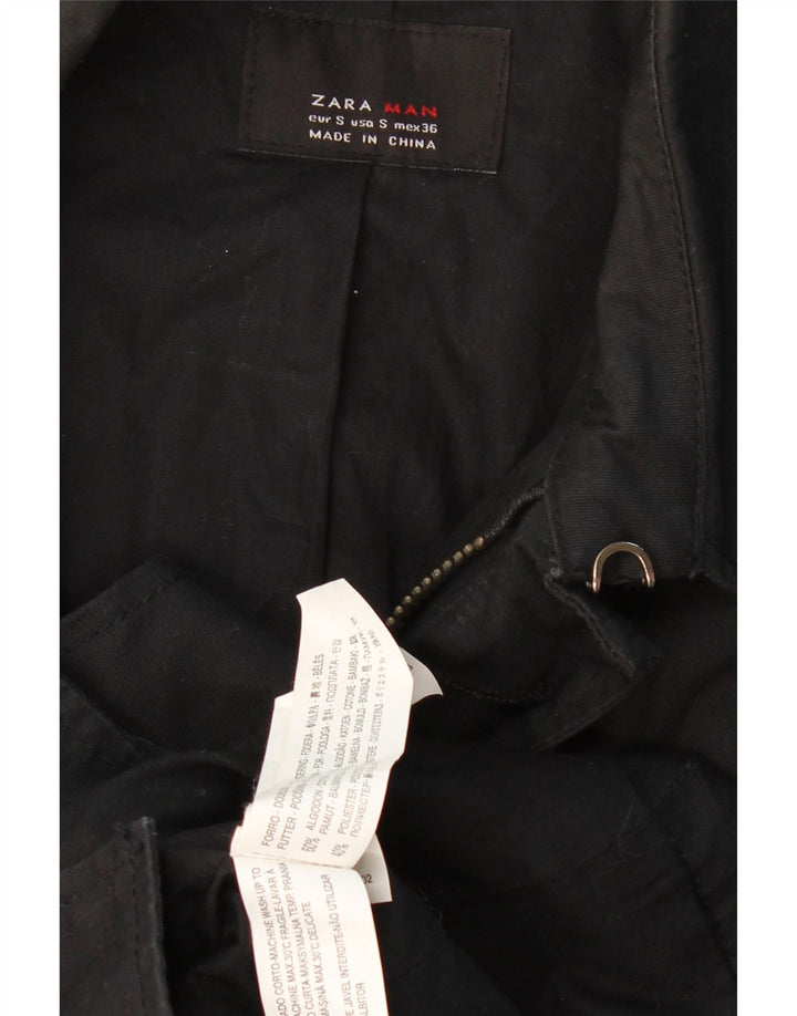 Gabardina ZARA Hombre UK 36 Small Algodón Negro