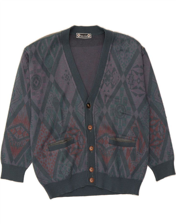 COMPASS CARD Mens Cardigan Sweater Medium Grey Geometric Wool Vintage COMPASS CARD and Second-Hand COMPASS CARD from Messina Hembry 