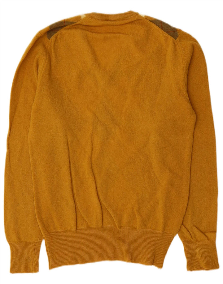 Cutty Sark - Jersey con cuello en V para hombre, talla pequeña, lana amarilla Argyle/Diamond