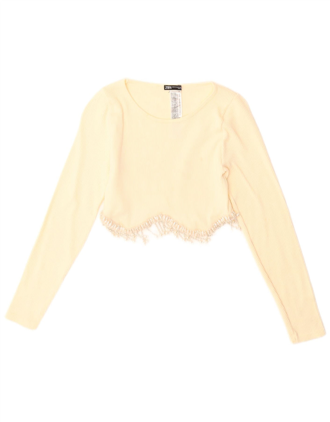 Zara Mujer Crop Top Manga Larga UK 4 XS Amarillo Poliamida