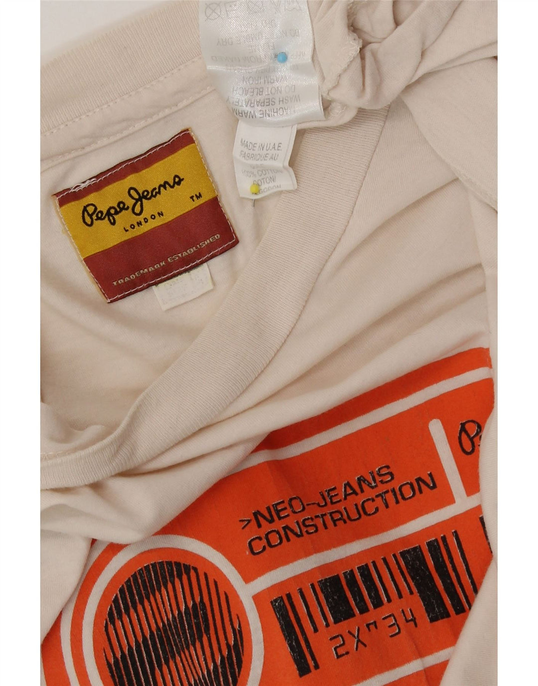 PEPE Jeans Camiseta gráfica para hombre Top mediano de algodón blanco roto