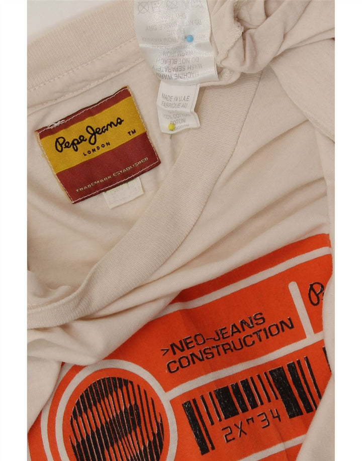 PEPE Jeans Camiseta gráfica para hombre Top mediano de algodón blanco roto