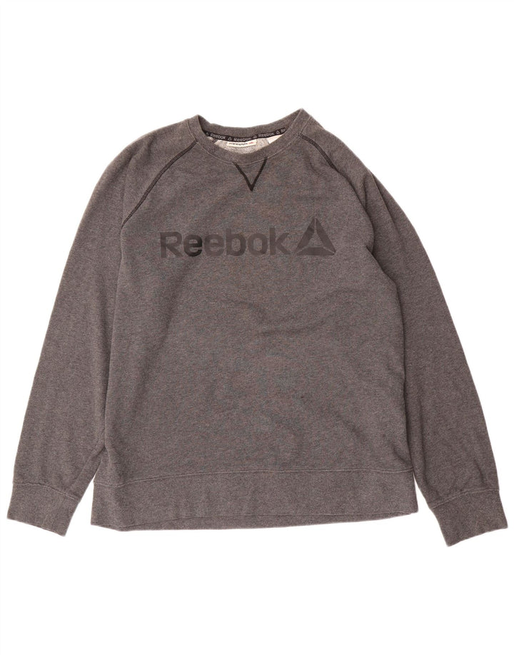 Reebok - Sudadera gráfica para hombre, jersey grande de algodón gris