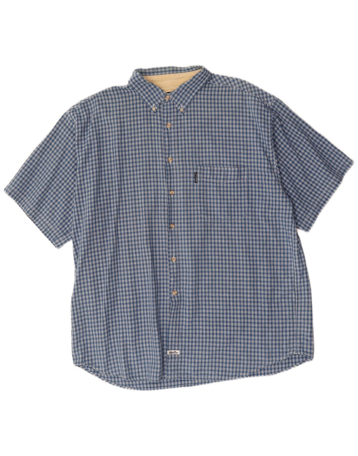 Ellesse Hombre Camisa Manga Corta XL Azul Cuadros Algodón